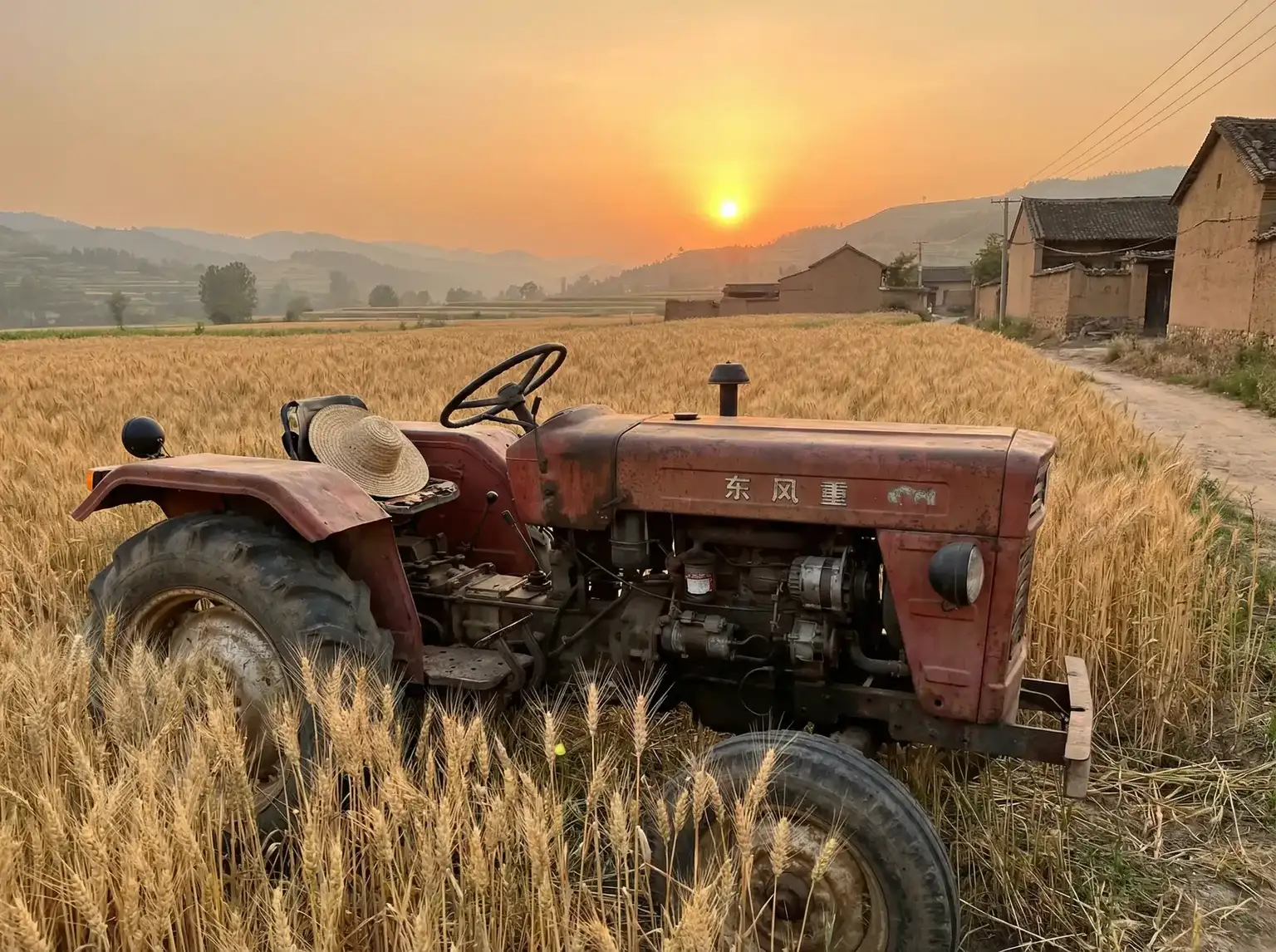 夕阳下的老式拖拉机停在麦田边 - 无限视频高清在线观看免费 田间记忆